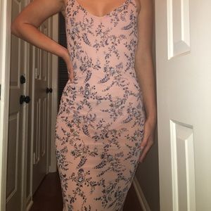 Sexy shear light pink floral dress